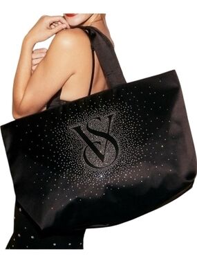 Victoria's Secret Black Tote with Crystal Logo Detail